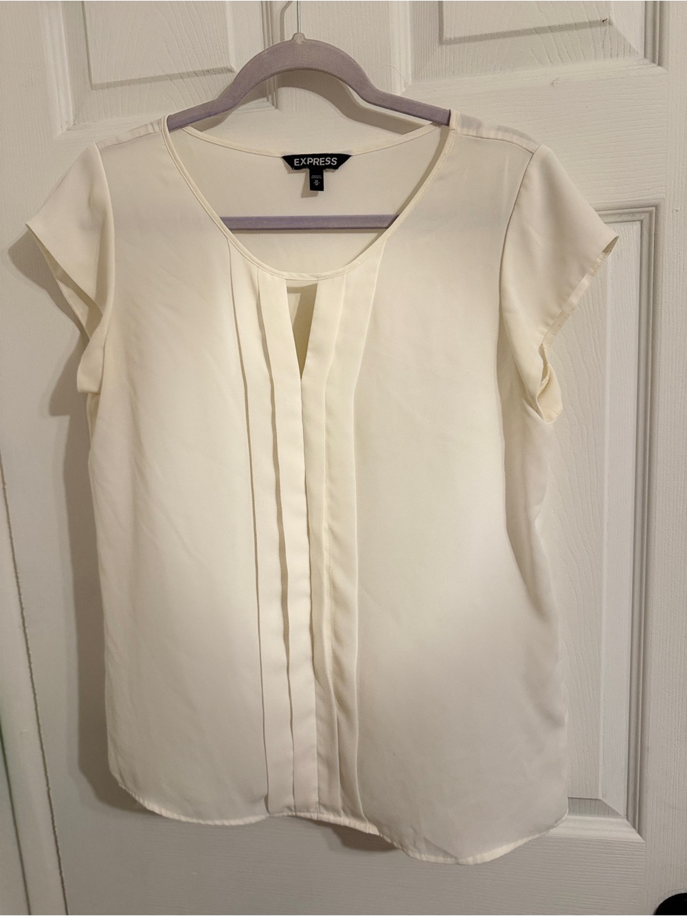 Express Cream Pleated Cap Sleeve Blouse